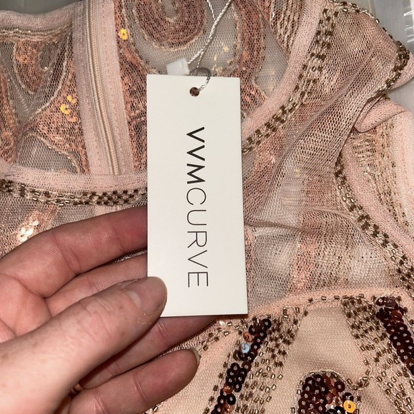 Vvm Curve Formal Dress. Size Medium.  Rose Gold. Sheer Top.  NWT. Has Stretch - Picture 12 of 14